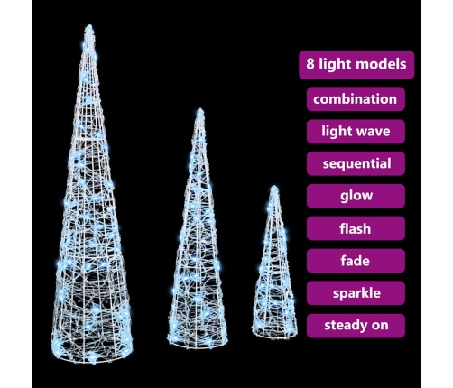 Ziemassvētku Eglīte 3 Pcs Vēsi Balta 40 Cm 60 Cm 80 Cm Akrils Vidaxl