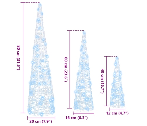 Ziemassvētku Eglīte 3 Pcs Vēsi Balta 40 Cm 60 Cm 80 Cm Akrils Vidaxl