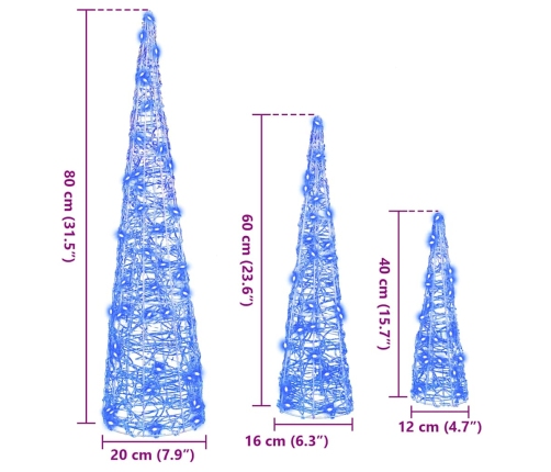 Ziemassvētku Eglīte Su 90 Led 3 Pcs Zila 20 X 20 X 80 Cm Akrils Vidaxl