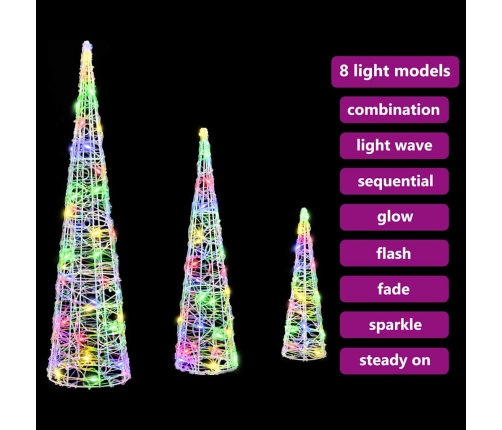 Ziemassvētku Eglīte 3 Pcs Daudzkrāsains 20 X 20 X 80 Cm Akrils Vidaxl