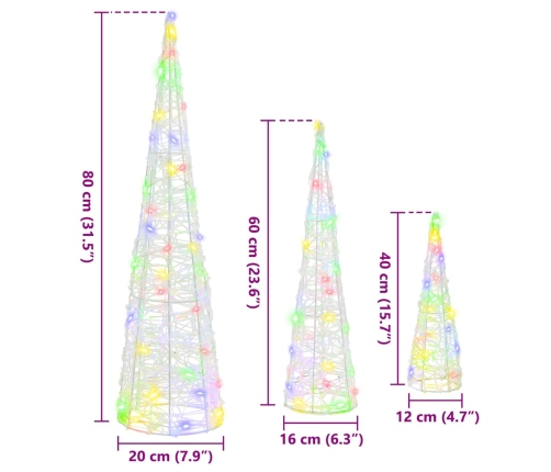 Ziemassvētku Eglīte 3 Pcs Daudzkrāsains 20 X 20 X 80 Cm Akrils Vidaxl