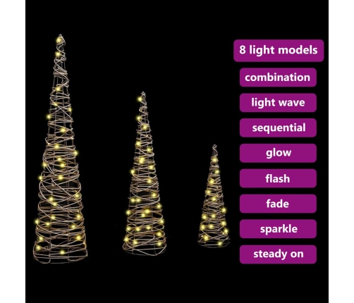 Ziemassvētku Eglīte Su 90 Led 3 Pcs Silti Balta Rotangpalma Vidaxl