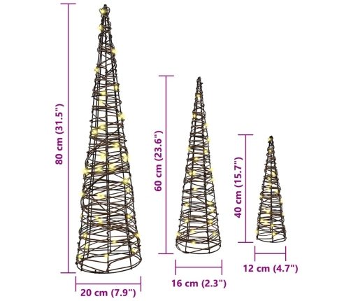 Ziemassvētku Eglīte Su 90 Led 3 Pcs Silti Balta Rotangpalma Vidaxl