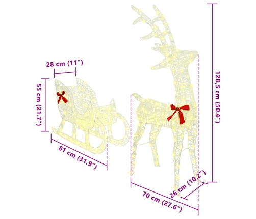 Ziemassvētku Ziemeļbriedis Ar Kamanām Silti Balta 120 Cm 55 Cm Vidaxl