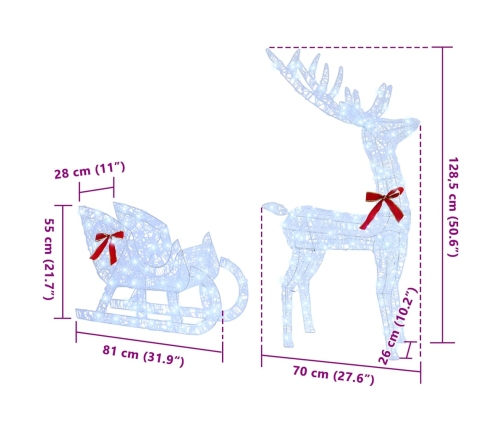 Ziemassvētku Ziemeļbriedis Ar Kamanām Vēsi Balta Vidaxl