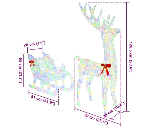Ziemassvētku Ziemeļbriedis Ar Kamanām Krāsains Vidaxl