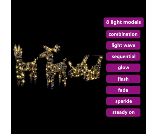 Ziemassvētku Ziemeļbriedis Ar Kamanām Silti Balts Rotangpalma Vidaxl