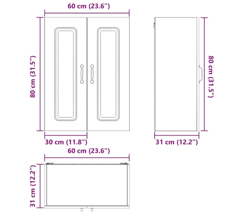 Virtuves Sienas Skapītis Ar Plauktu Vecs Koks 60 X 31 X 80 Cm Vidaxl