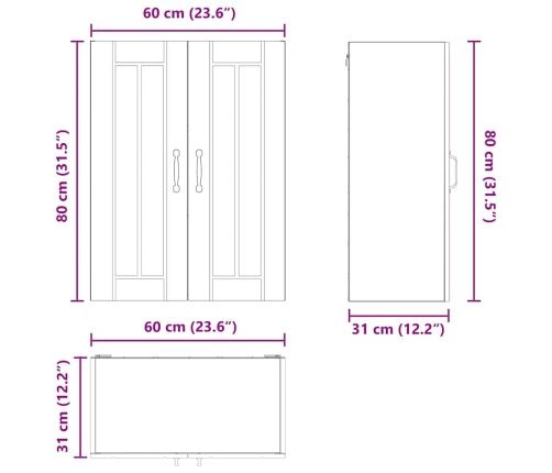 Virtuves Sienas Skapītis Ar Plauktu Vecs Koks 60 X 31 X 80 Cm Vidaxl