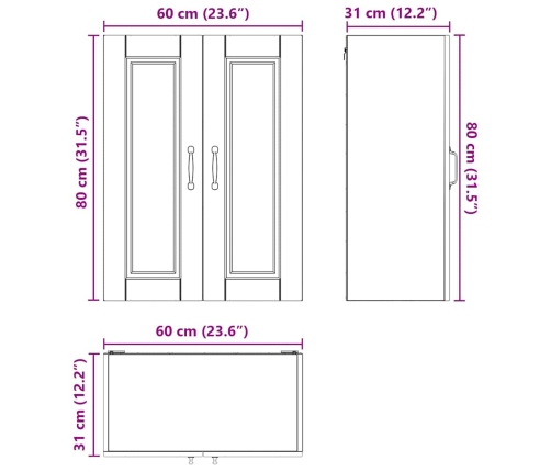 Virtuves Sienas Skapītis Ar Plauktu Balts 60 X 31 X 80 Cm Vidaxl