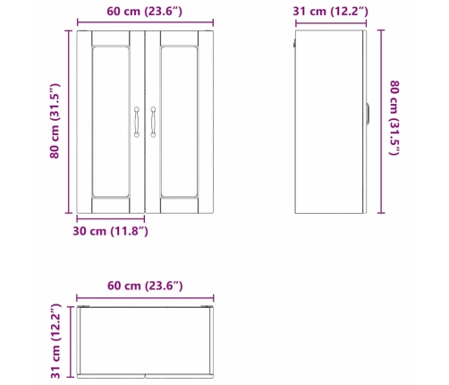 Virtuves Sienas Skapītis Ar Plauktu Balts 60 X 31 X 80 Cm Vidaxl