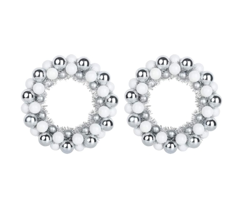 Ziemassvētku Bumbu Vainagi 2 Pcs Balts Un Sudrabs Vidaxl