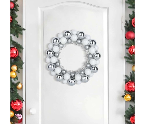 Ziemassvētku Bumbu Vainagi 2 Pcs Balts Un Sudrabs Vidaxl