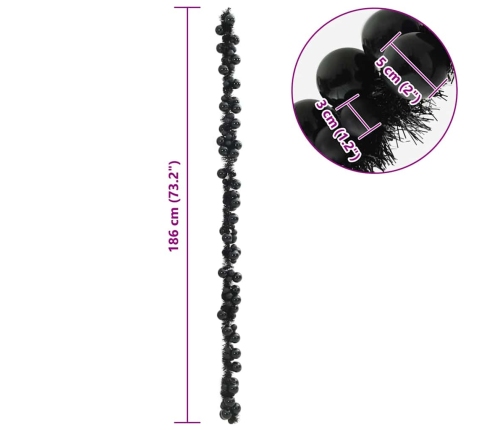 Ziemassvētku Bumbu Virtene Melna 186 Cm Polistirols Vidaxl