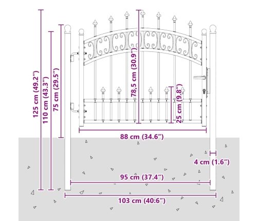 Žoga Vārti Ar Speara Augšdaļu Pelēka 103 X 75 Cm Tērauds Vidaxl