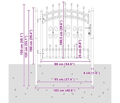 Žoga Vārti Ar Speara Augšdaļu Pelēka 103 X 100 Cm Tērauds Vidaxl