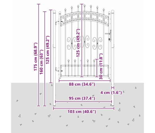 Žoga Vārti Ar Speara Augšdaļu Pelēka 103 X 125 Cm Tērauds Vidaxl