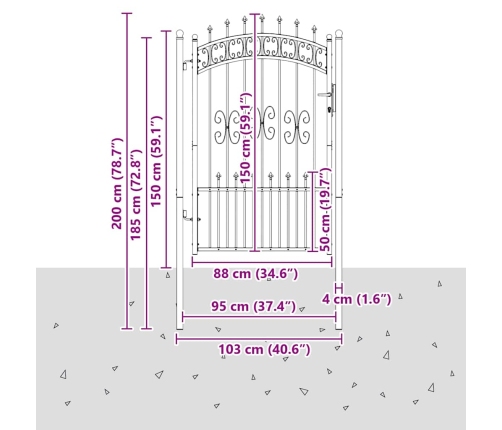 Žoga Vārti Ar Speara Augšdaļu Pelēka 103 X 150 Cm Tērauds Vidaxl