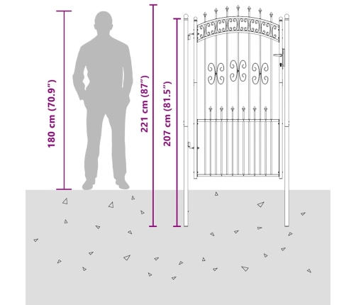 Žoga Vārti Ar Speara Augšdaļu Pelēka 103 X 175 Cm Tērauds Vidaxl