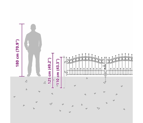 Žoga Vārti Ar Speara Augšdaļu Pelēka 305 X 75 Cm Tērauds Vidaxl