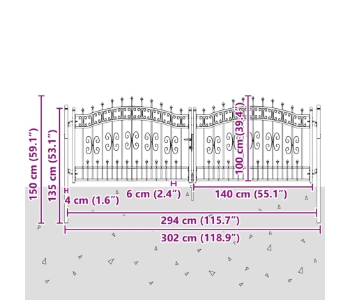 Žoga Vārti Ar Speara Augšdaļu Pelēka 305 X 100 Cm Tērauds Vidaxl