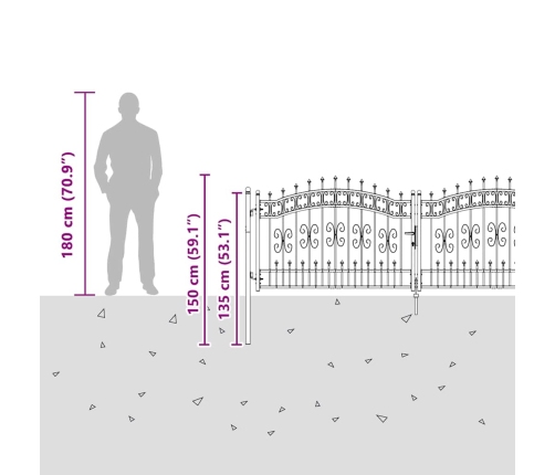 Žoga Vārti Ar Speara Augšdaļu Pelēka 305 X 100 Cm Tērauds Vidaxl
