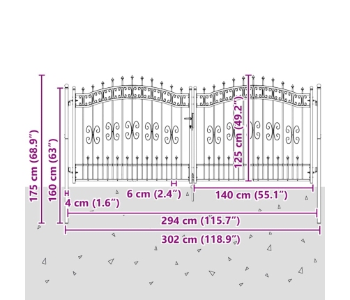 Žoga Vārti Ar Speara Augšdaļu Pelēka 305 X 125 Cm Tērauds Vidaxl