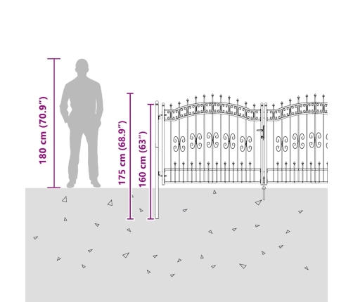 Žoga Vārti Ar Speara Augšdaļu Pelēka 305 X 125 Cm Tērauds Vidaxl