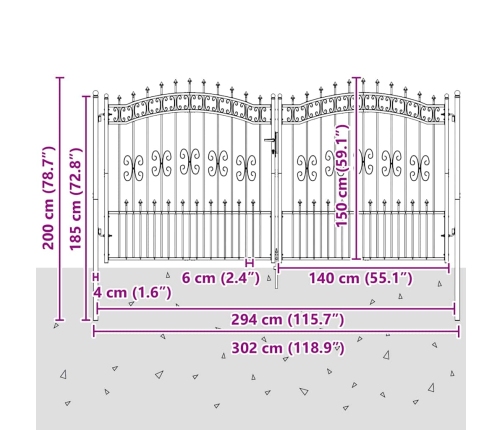Žoga Vārti Ar Speara Augšdaļu Pelēka 305 X 150 Cm Tērauds Vidaxl