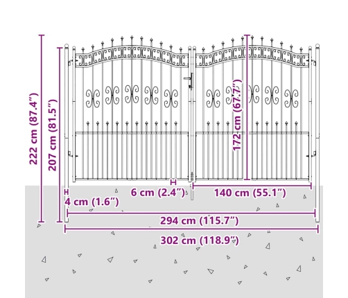 Žoga Vārti Ar Speara Augšdaļu Pelēka 305 X 175 Cm Tērauds Vidaxl