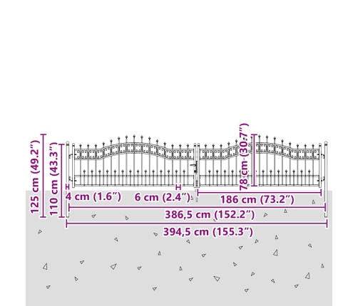 Žoga Vārti Ar Speara Augšdaļu Pelēka 404 X 75 Cm Tērauds Vidaxl
