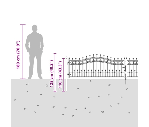 Žoga Vārti Ar Speara Augšdaļu Pelēka 404 X 75 Cm Tērauds Vidaxl