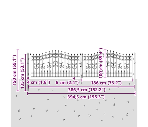 Žoga Vārti Ar Speara Augšdaļu Pelēka 404 X 100 Cm Tērauds Vidaxl
