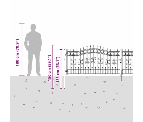 Žoga Vārti Ar Speara Augšdaļu Pelēka 404 X 100 Cm Tērauds Vidaxl