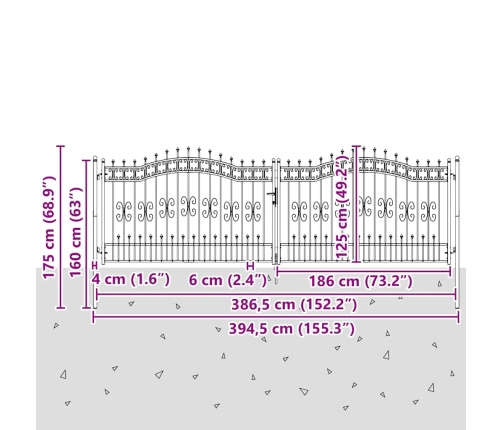 Žoga Vārti Ar Speara Augšdaļu Pelēka 404 X 125 Cm Tērauds Vidaxl