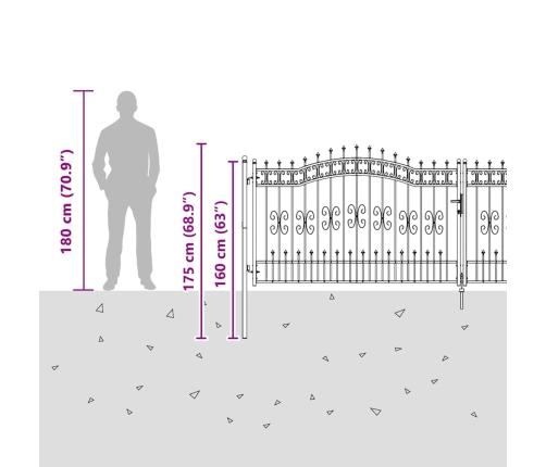 Žoga Vārti Ar Speara Augšdaļu Pelēka 404 X 125 Cm Tērauds Vidaxl