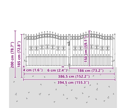 Žoga Vārti Ar Speara Augšdaļu Pelēka 404 X 150 Cm Tērauds Vidaxl