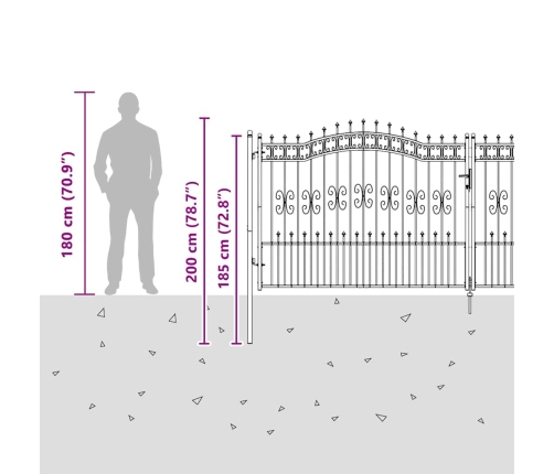 Žoga Vārti Ar Speara Augšdaļu Pelēka 404 X 150 Cm Tērauds Vidaxl