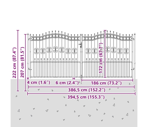 Žoga Vārti Ar Speara Augšdaļu Pelēka 404 X 175 Cm Tērauds Vidaxl