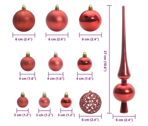 Ziemassvētku Rotājumu Komplekts 61 Pcs Sarkana Plastmasa Vidaxl