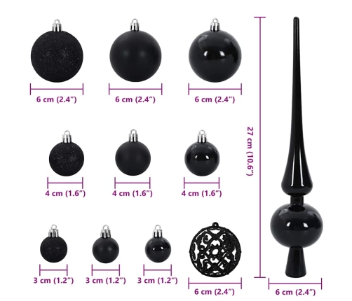 Ziemassvētku Rotājumu Komplekts 120 Pcs Melna Plastmasa Vidaxl