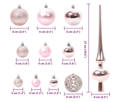 Ziemassvētku Rotājumu Komplekts 61 Pcs Rozā Plastmasa Vidaxl