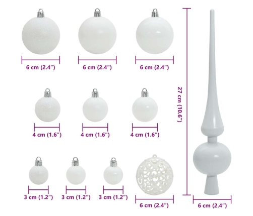 Ziemassvētku Rotājumu Komplekts 120 Pcs Balts Plastmasa Vidaxl