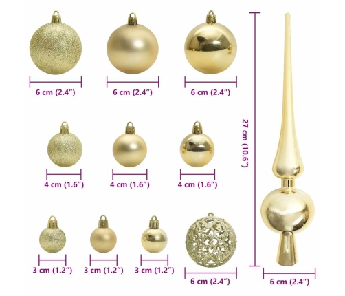 Ziemassvētku Rotājumu Komplekts 61 Pcs Zelts Plastmasa Vidaxl