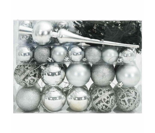 Ziemassvētku Rotājumu Komplekts 61 Pcs Sudraba Plastmasa Vidaxl