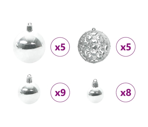 Ziemassvētku Rotājumu Komplekts 61 Pcs Sudraba Plastmasa Vidaxl
