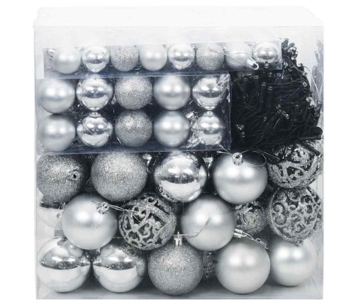 Ziemassvētku Rotājumu Komplekts 120 Pcs Sudraba Plastmasa Vidaxl