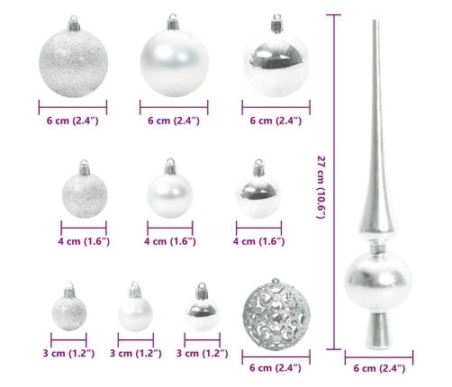 Ziemassvētku Rotājumu Komplekts 120 Pcs Sudraba Plastmasa Vidaxl