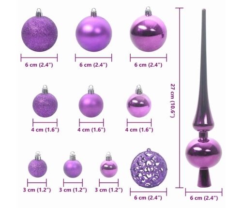 Ziemassvētku Rotājumu Komplekts 61 Pcs Ceriņkrāsa Plastmasa Vidaxl
