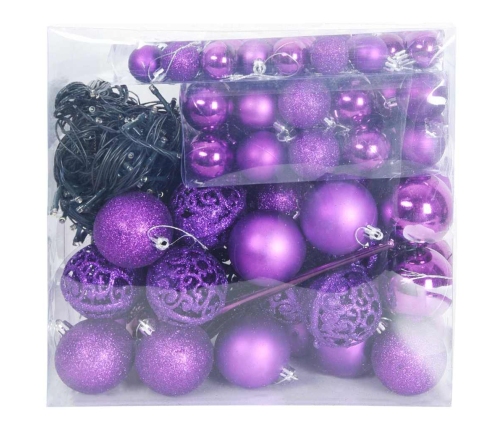 Ziemassvētku Rotājumu Komplekts 120 Pcs Ceriņkrāsa Plastmasa Vidaxl